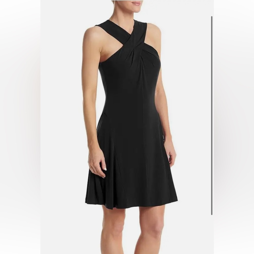 NWT MICHAEL KORS Black Halter Cross-Over Neck Pleated skirt Jersey Party Dress.